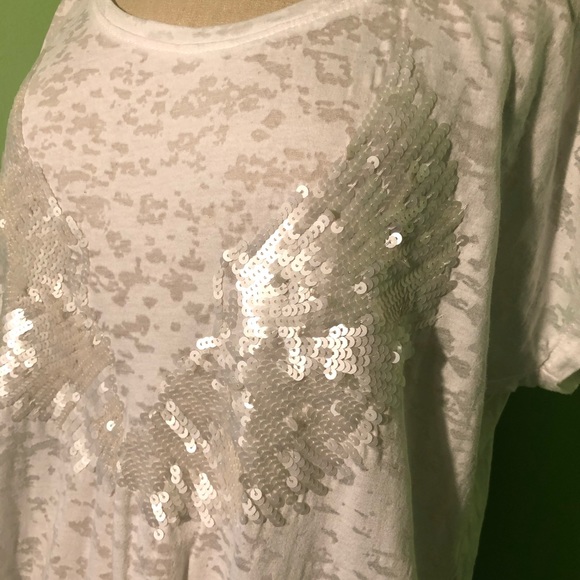Armani Exchange White Tee with Sequin Angel Wings - Picture 3 of 5